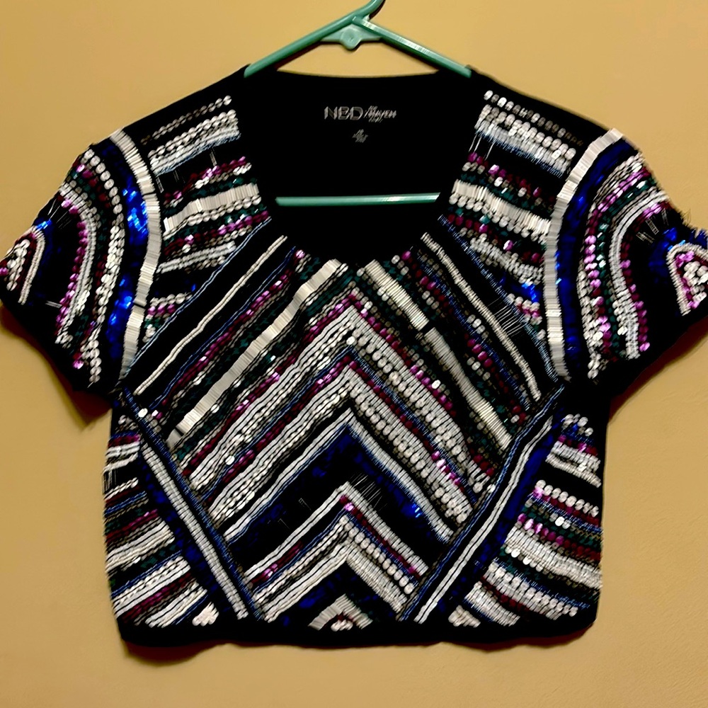 Nbd “The Xnaven Twins” Multicolored Sequin Crop T… - image 1